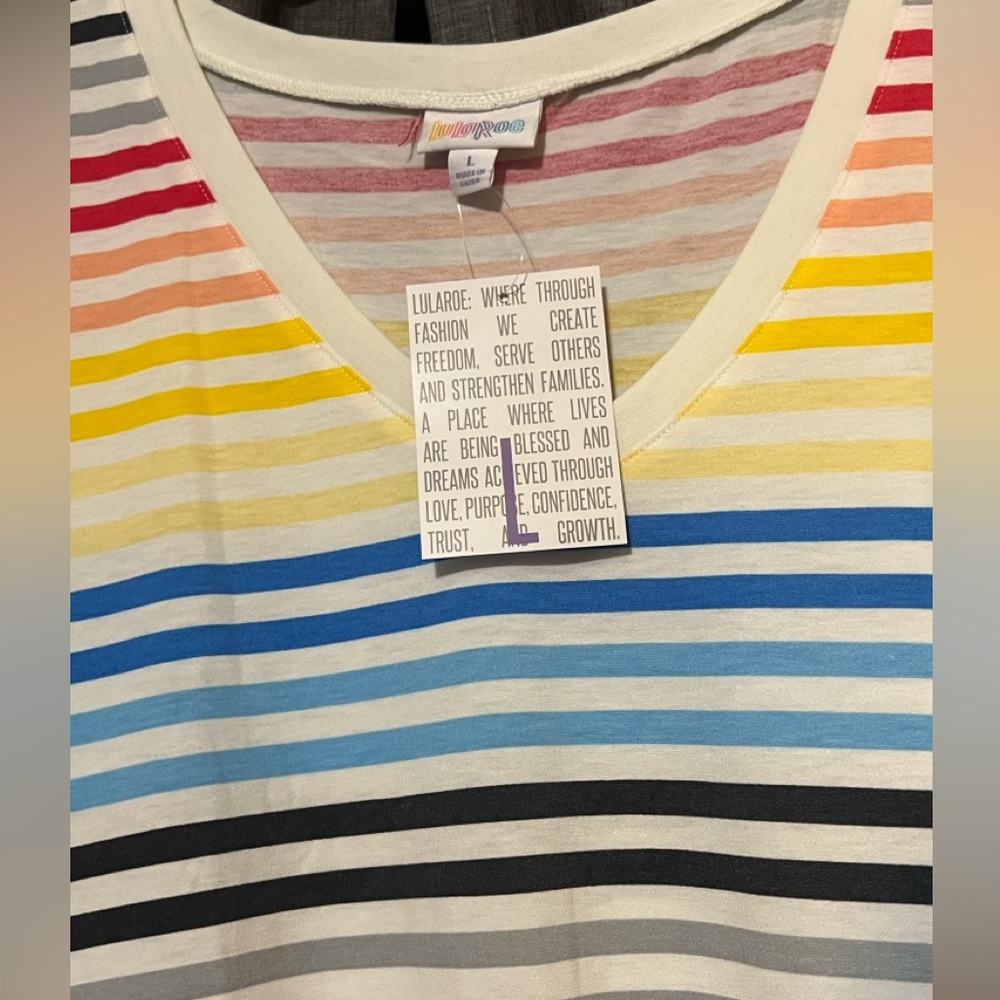 LuLaRoe New Striped Multicolor V-Neck Women's Iris Top Size Large - Picture 2 of 2